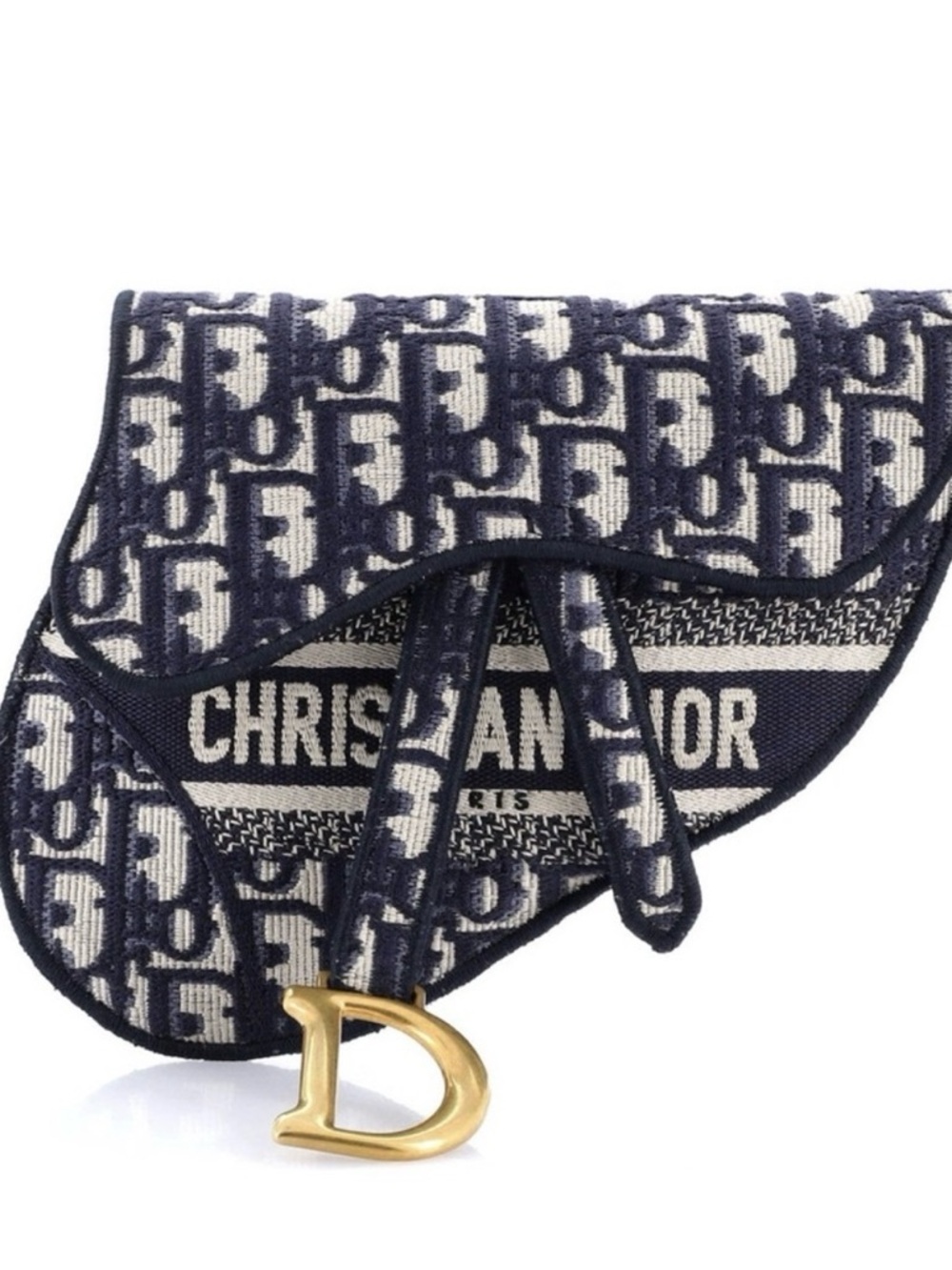 Dior Navy & White Oblique Mini Saddle Bag with Gold 'D' Charm
